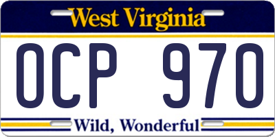 WV license plate OCP970