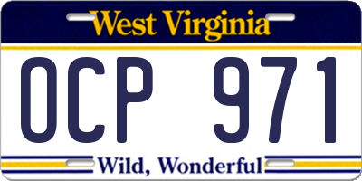 WV license plate OCP971