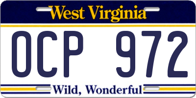 WV license plate OCP972