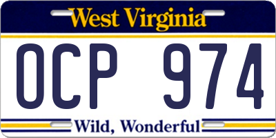 WV license plate OCP974