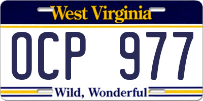 WV license plate OCP977