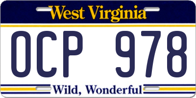 WV license plate OCP978