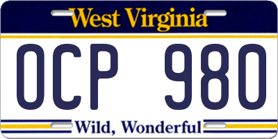 WV license plate OCP980