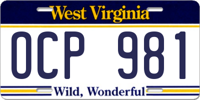 WV license plate OCP981