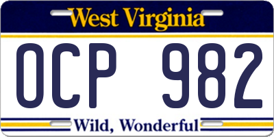 WV license plate OCP982
