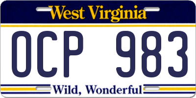 WV license plate OCP983