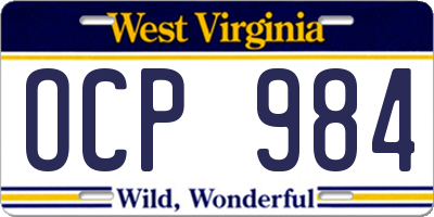 WV license plate OCP984