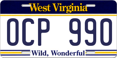 WV license plate OCP990