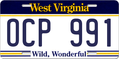 WV license plate OCP991