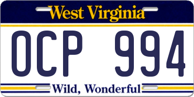 WV license plate OCP994
