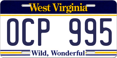 WV license plate OCP995