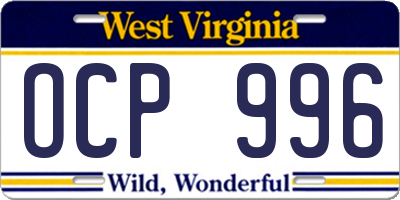 WV license plate OCP996