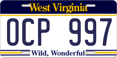 WV license plate OCP997