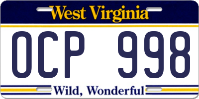 WV license plate OCP998