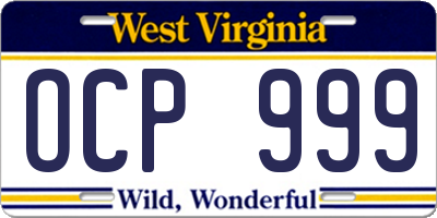 WV license plate OCP999