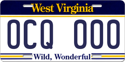 WV license plate OCQ000
