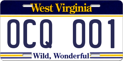 WV license plate OCQ001
