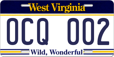 WV license plate OCQ002