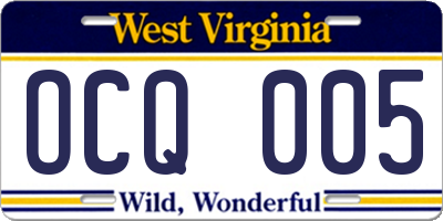 WV license plate OCQ005