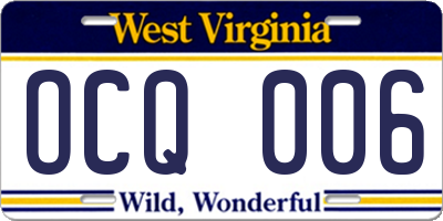 WV license plate OCQ006