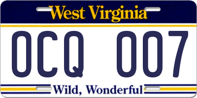 WV license plate OCQ007