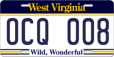 WV license plate OCQ008