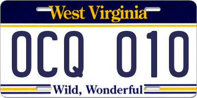 WV license plate OCQ010