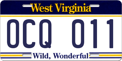 WV license plate OCQ011