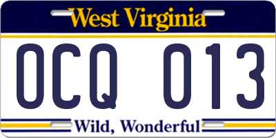 WV license plate OCQ013