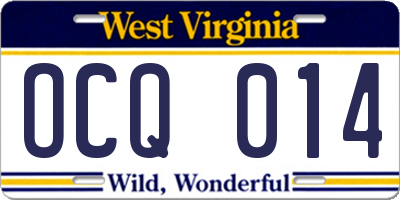 WV license plate OCQ014