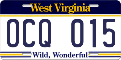 WV license plate OCQ015