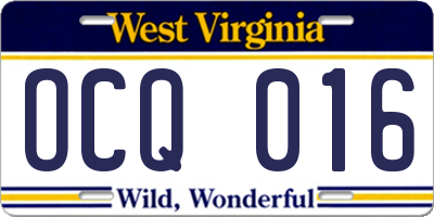 WV license plate OCQ016