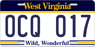 WV license plate OCQ017