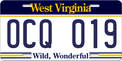 WV license plate OCQ019