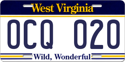 WV license plate OCQ020