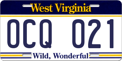 WV license plate OCQ021