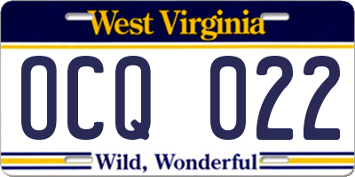 WV license plate OCQ022