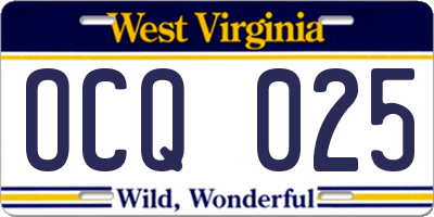WV license plate OCQ025