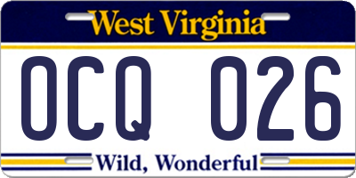 WV license plate OCQ026
