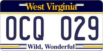 WV license plate OCQ029