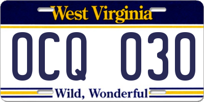 WV license plate OCQ030