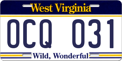 WV license plate OCQ031