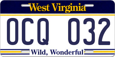WV license plate OCQ032