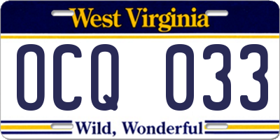 WV license plate OCQ033