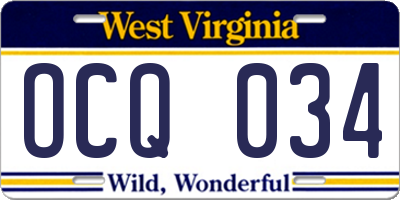 WV license plate OCQ034