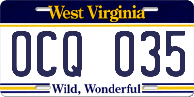 WV license plate OCQ035