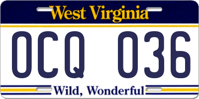 WV license plate OCQ036