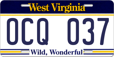 WV license plate OCQ037