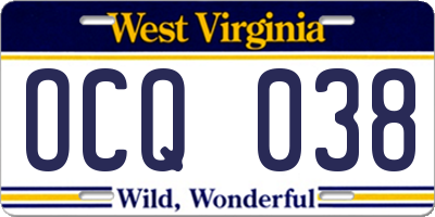 WV license plate OCQ038