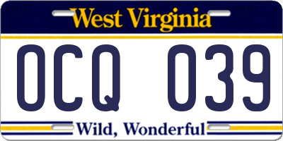 WV license plate OCQ039